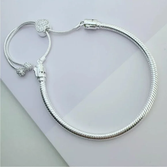 Pandora Bracelet Moments Pave Heart Silver Adjustable Slider - Picture 3 of 4